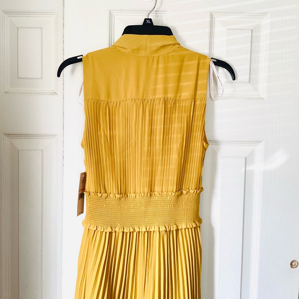 Nanette Lepore NWT Yellow  Pleated Chevron Midi Dress Size 2 - Picture 8 of 10